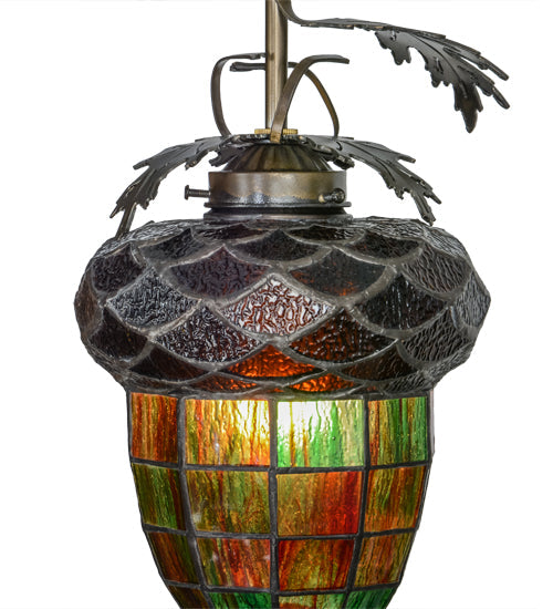 Meyda Lighting Greenbriar Oak 7" Antique Copper Mini Pendant Light With Stained Shade Glass