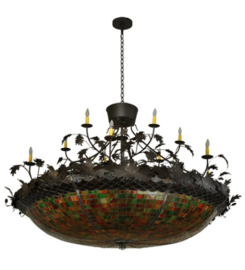 Meyda Lighting Greenbriar Oak 72" 12-Light Oil Rubbed Bronze Chandelier With Multi-Colored Shade Glass