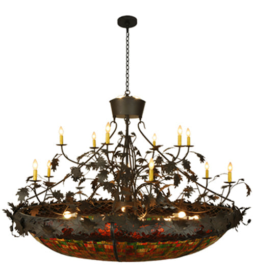 Meyda Lighting Greenbriar Oak 72" 12-Light Oil Rubbed Bronze Chandelier With Multi-Colored Shade Glass