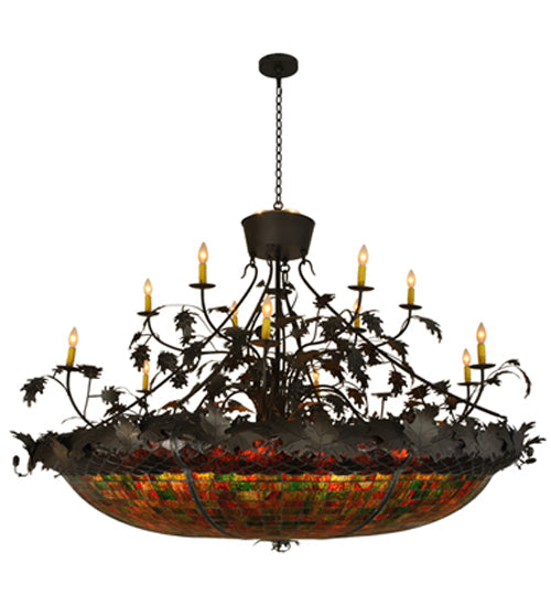 Meyda Lighting Greenbriar Oak 72" 12-Light Oil Rubbed Bronze Chandelier With Multi-Colored Shade Glass