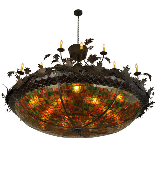 Meyda Lighting Greenbriar Oak 72" 12-Light Oil Rubbed Bronze Chandelier With Multi-Colored Shade Glass