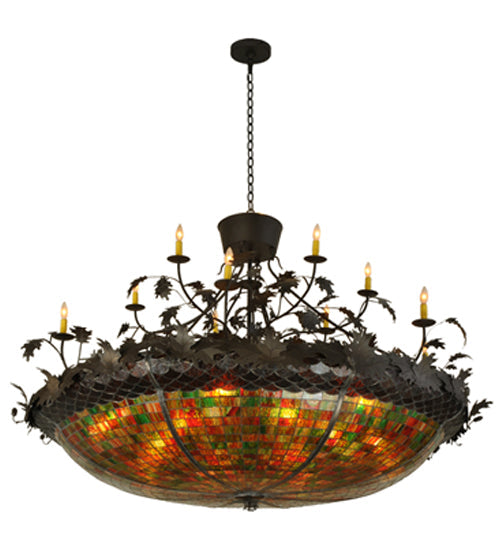 Meyda Lighting Greenbriar Oak 72" 12-Light Oil Rubbed Bronze Chandelier With Multi-Colored Shade Glass