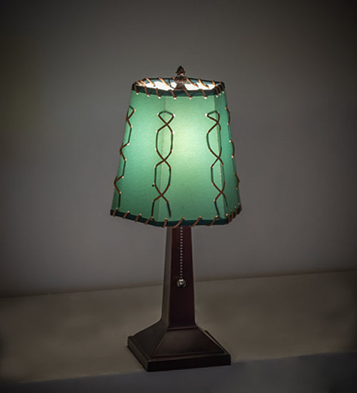 Meyda Lighting Greenwood 13" Textured Black Mini Table Lamp With Green Shade