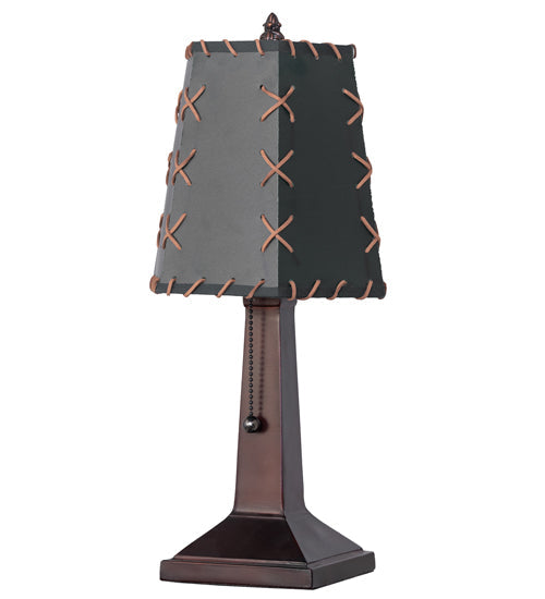 Meyda Lighting Greenwood 13" Textured Black Mini Table Lamp With Green Shade