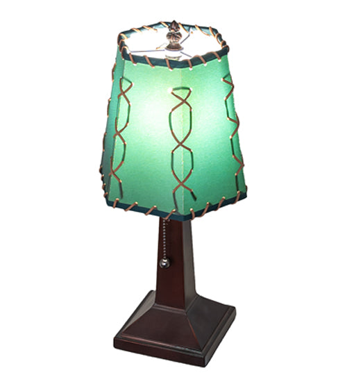 Meyda Lighting Greenwood 13" Textured Black Mini Table Lamp With Green Shade