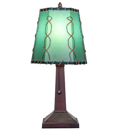 Meyda Lighting Greenwood 13" Textured Black Mini Table Lamp With Green Shade