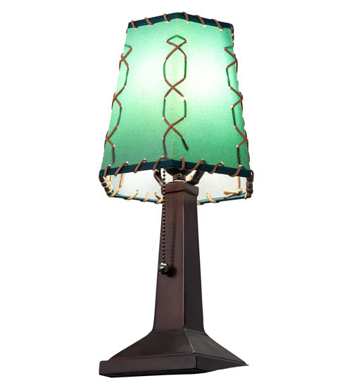 Meyda Lighting Greenwood 13" Textured Black Mini Table Lamp With Green Shade