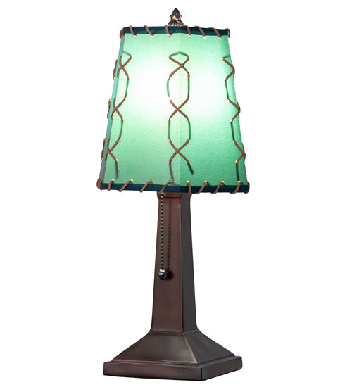Meyda Lighting Greenwood 13" Textured Black Mini Table Lamp With Green Shade