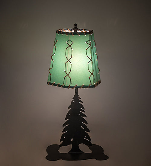 Meyda Lighting Greenwood 17" Textured Black Mini Table Lamp With Green Shade