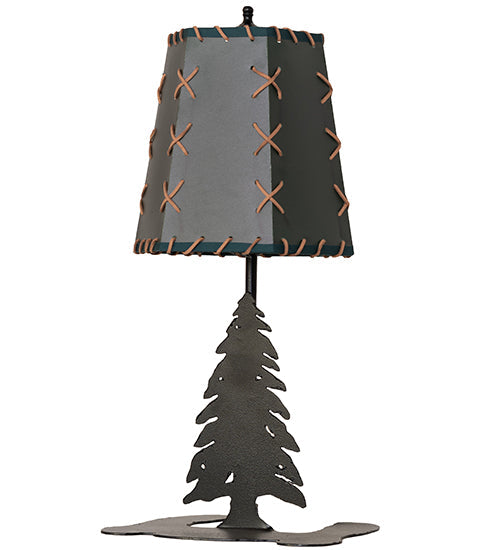 Meyda Lighting Greenwood 17" Textured Black Mini Table Lamp With Green Shade