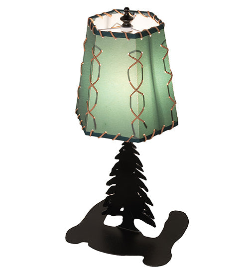 Meyda Lighting Greenwood 17" Textured Black Mini Table Lamp With Green Shade