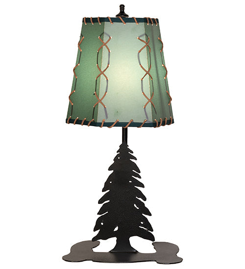 Meyda Lighting Greenwood 17" Textured Black Mini Table Lamp With Green Shade