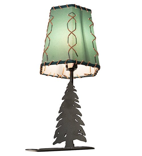 Meyda Lighting Greenwood 17" Textured Black Mini Table Lamp With Green Shade