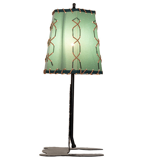 Meyda Lighting Greenwood 17" Textured Black Mini Table Lamp With Green Shade