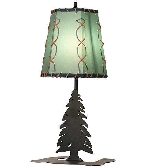 Meyda Lighting Greenwood 17" Textured Black Mini Table Lamp With Green Shade
