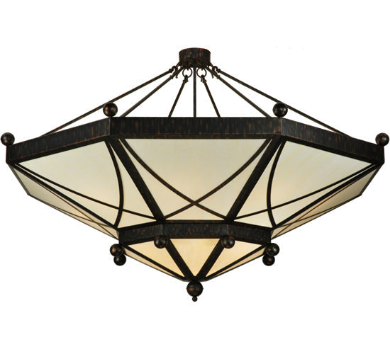 Meyda Lighting Grenoble 74" 15-Light Roasted Red Pepper Semi-flush Mount Ceiling Light With Creme Carrare Idalight Shade