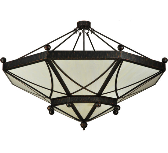Meyda Lighting Grenoble 74" 15-Light Roasted Red Pepper Semi-flush Mount Ceiling Light With Creme Carrare Idalight Shade