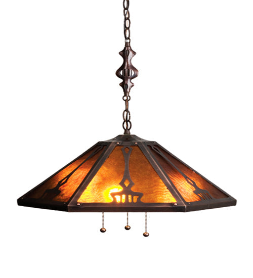 Meyda Lighting Grenway 21" 3-Light Verdi Washed Mahogany Bronze Pendant Light With Amber Mica Shade Glass