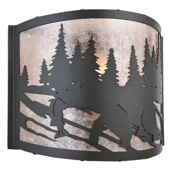 Meyda Lighting Grizzly Bear 12" Black Left Wall Sconce With Silver Mica Shade Glass