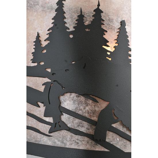 Meyda Lighting Grizzly Bear 12" Black Left Wall Sconce With Silver Mica Shade Glass