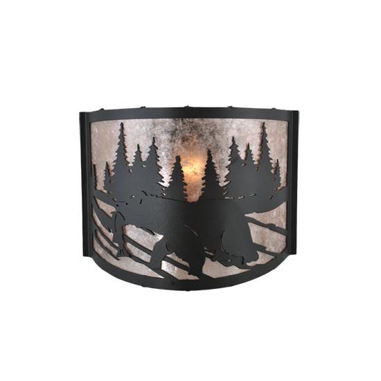 Meyda Lighting Grizzly Bear 12" Black Left Wall Sconce With Silver Mica Shade Glass