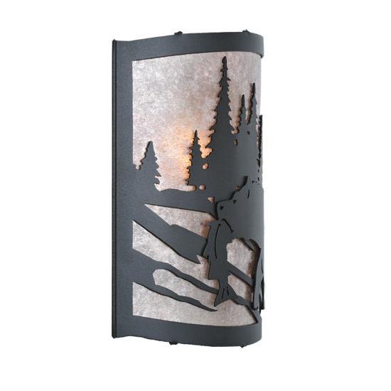 Meyda Lighting Grizzly Bear 12" Black Left Wall Sconce With Silver Mica Shade Glass