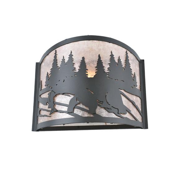 Meyda Lighting Grizzly Bear 12" Black Left Wall Sconce With Silver Mica Shade Glass