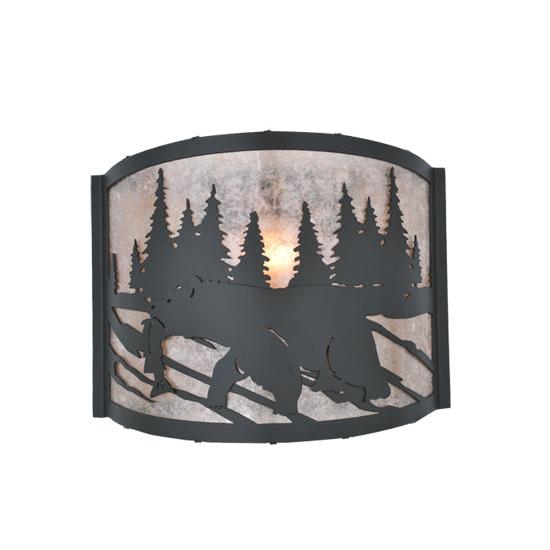 Meyda Lighting Grizzly Bear 12" Black Left Wall Sconce With Silver Mica Shade Glass