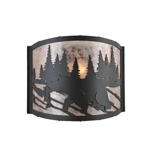 Meyda Lighting Grizzly Bear 12" Black Left Wall Sconce With Silver Mica Shade Glass