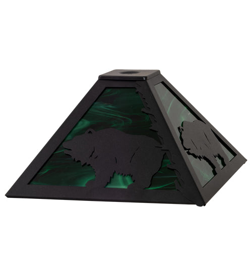 Meyda Lighting Grizzly Bear 17" Textured Black Frame With Green Shade Glass