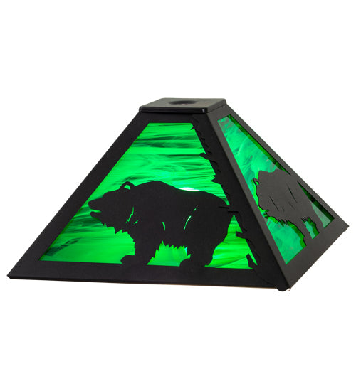Meyda Lighting Grizzly Bear 17" Textured Black Frame With Green Shade Glass