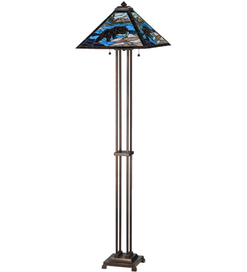 Meyda Lighting Grizzly Bear 63" 2-Light Mahogany Bronze Floor Lamp With Multi-Colored Shade Glass