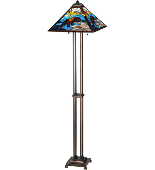 Meyda Lighting Grizzly Bear 63" 2-Light Mahogany Bronze Floor Lamp With Multi-Colored Shade Glass