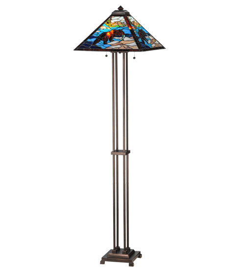 Meyda Lighting Grizzly Bear 63" 2-Light Mahogany Bronze Floor Lamp With Multi-Colored Shade Glass