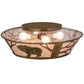 Meyda Lighting Grizzly Bear On The Loose 22" Antique Copper Flushmount With Silver Mica Shade Glass