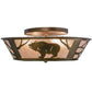 Meyda Lighting Grizzly Bear On The Loose 22" Antique Copper Flushmount With Silver Mica Shade Glass