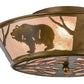 Meyda Lighting Grizzly Bear On The Loose 22" Antique Copper Flushmount With Silver Mica Shade Glass