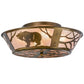 Meyda Lighting Grizzly Bear On The Loose 22" Antique Copper Flushmount With Silver Mica Shade Glass