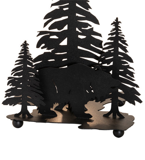 Meyda Lighting Grizzly Bear Through the Trees 21" 2-Light Textured Black Table Lamp With Emerald Green Art Shade Glass