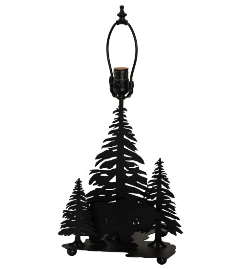Meyda Lighting Grizzly Bear Through the Trees 21" 2-Light Textured Black Table Lamp With Emerald Green Art Shade Glass