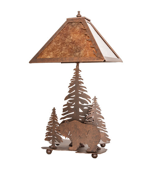 Meyda Lighting Grizzly Bear Through the Trees 22" 2-Light Rust Table Lamp With Amber Mica Shade Glass
