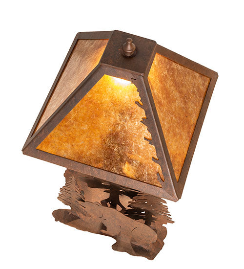 Meyda Lighting Grizzly Bear Through the Trees 22" 2-Light Rust Table Lamp With Amber Mica Shade Glass