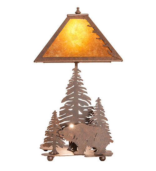 Meyda Lighting Grizzly Bear Through the Trees 22" 2-Light Rust Table Lamp With Amber Mica Shade Glass