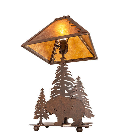 Meyda Lighting Grizzly Bear Through the Trees 22" 2-Light Rust Table Lamp With Amber Mica Shade Glass