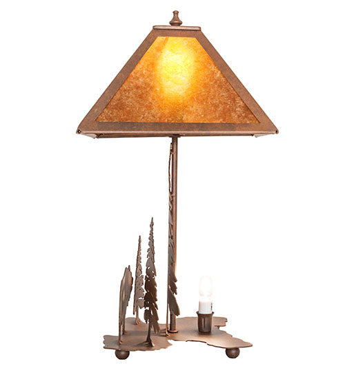 Meyda Lighting Grizzly Bear Through the Trees 22" 2-Light Rust Table Lamp With Amber Mica Shade Glass