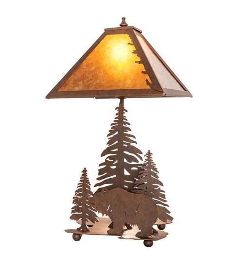 Meyda Lighting Grizzly Bear Through the Trees 22" 2-Light Rust Table Lamp With Amber Mica Shade Glass