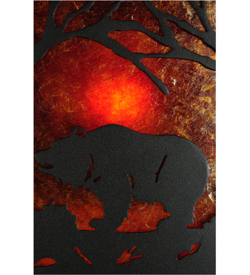 Meyda Lighting Grizzly Bear at Dawn 10" Textured Black Mini Pendant Light With Amber Mica Shade Glass