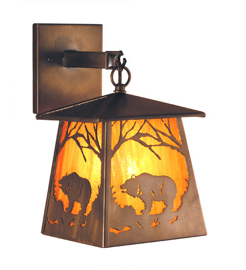 Meyda Lighting Grizzly Bear at Dawn 8" Antique Copper Hanging Wall Sconce With Honey Amber Shade Glass