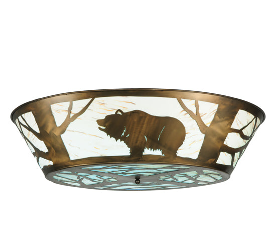 Meyda Lighting Grizzly Bear on the Loose 47" LED Antique Copper Flush Mount Light With Randsburg Rock Idalight Shade