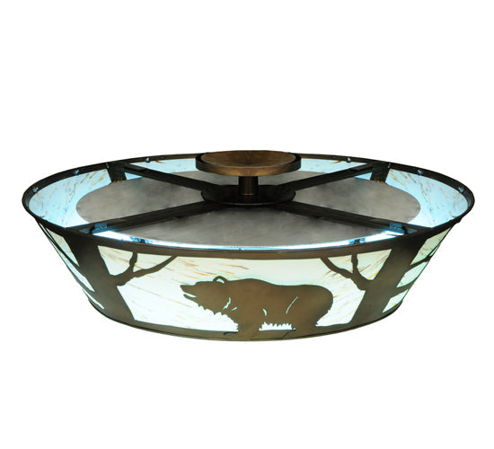 Meyda Lighting Grizzly Bear on the Loose 47" LED Antique Copper Flush Mount Light With Randsburg Rock Idalight Shade